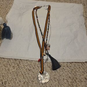 Free People Multicolor Pendant Necklace with Tassel And Charms